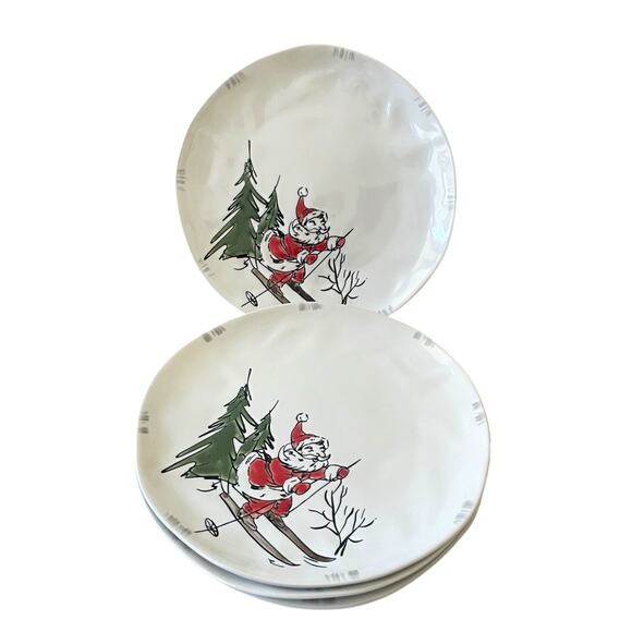 ELI + ANA Whimsy SKIING SANTA Dinner Plate Set of 4 Ceramic Christmas Holiday - Picture 4 of 16